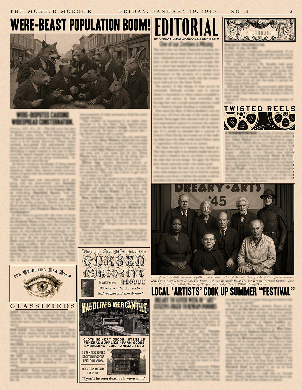 The Morbid Morgue, issue 3 Reproduction Newspaper- FREE download