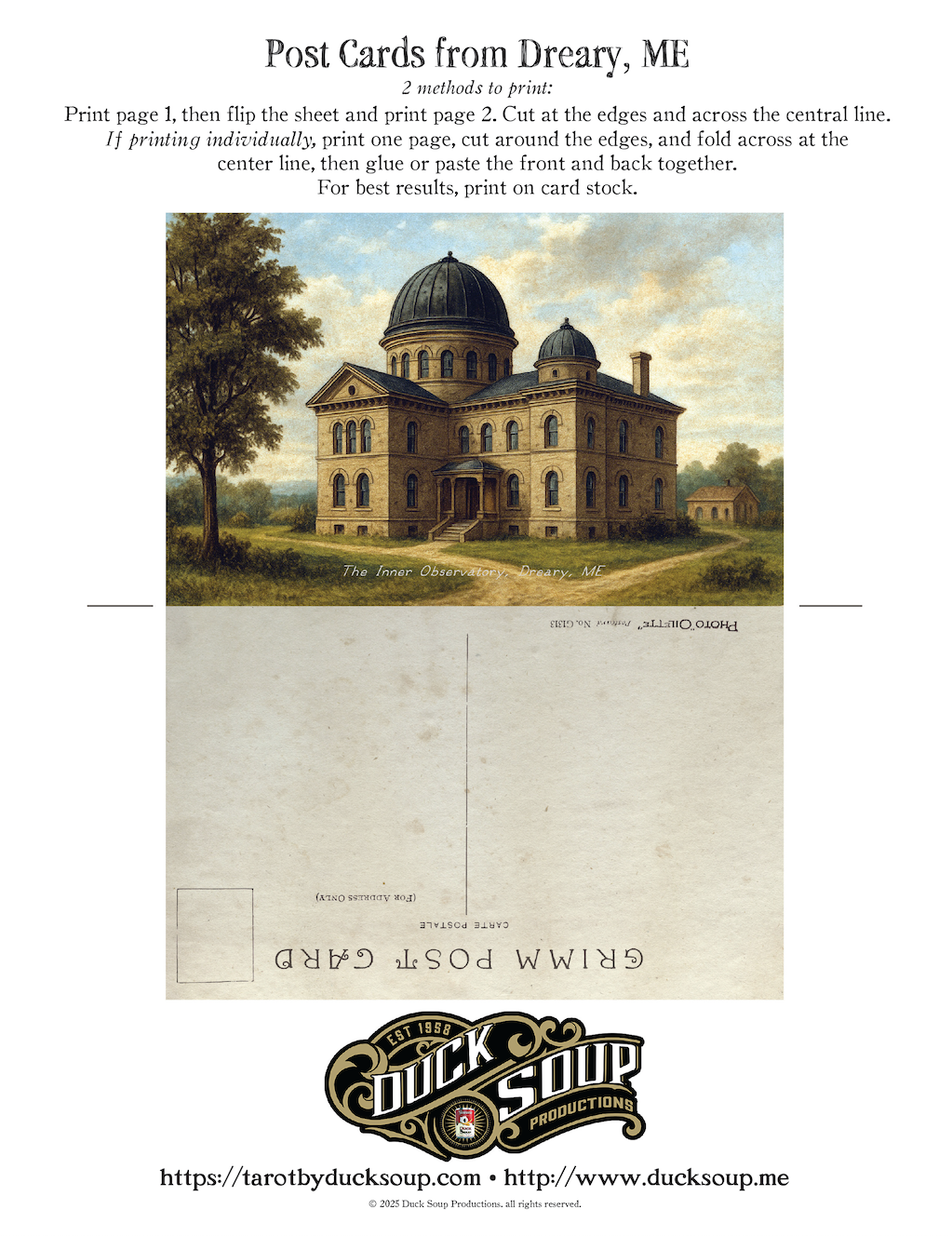 "Perturbing Places" Post Cards from Dreary, ME Set 4 - FREE Printable Download